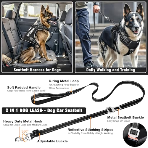 Tactical Dog Harness and Leash Set Medium Sized Dog+10 Dog Patches (Medium / Black)