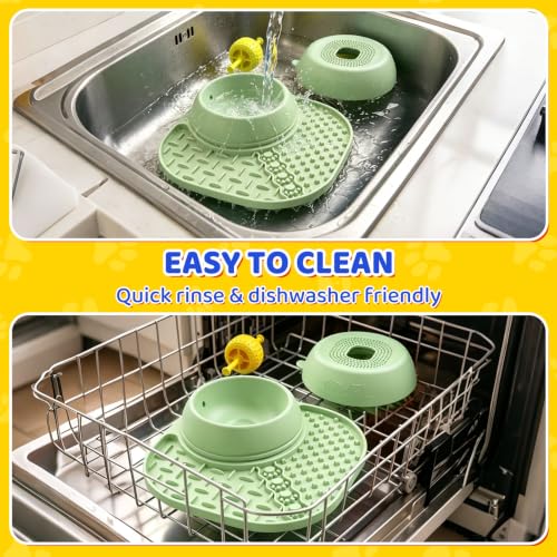 Slow Feeder Dog Bowls with Rolling Ball & Lick Mat (Green)
