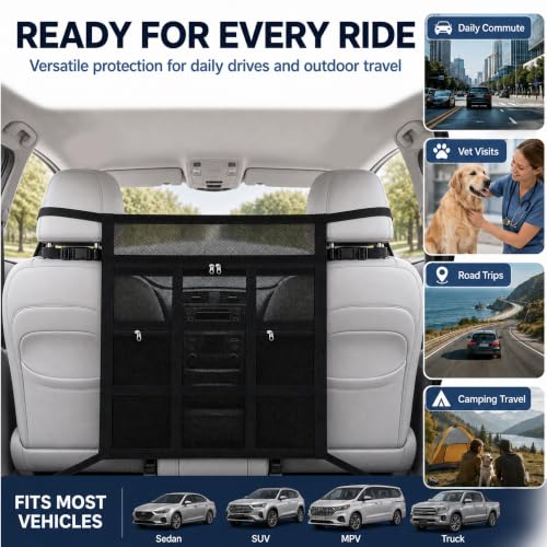 Car Dog Barrier with Hook and Loop Fastener Dual Zipper for Car SUV