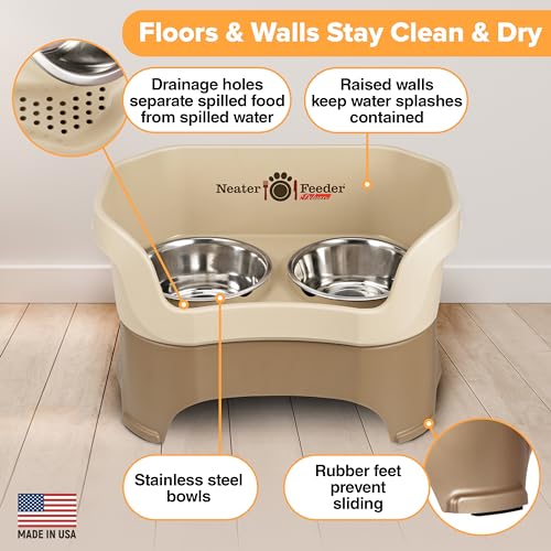 Neater Feeder Deluxe Mess Proof Dog Bowls Elevated for Large Dogs Over 40 lbs (Large with Standard Bowl / Cappuccino)