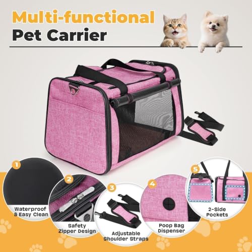 25lbs Cat Carrier Lightproof Soft Sided Pet Carrier for Large Cat (17.5"L x 11.0"W x 11.0"H / Pink)