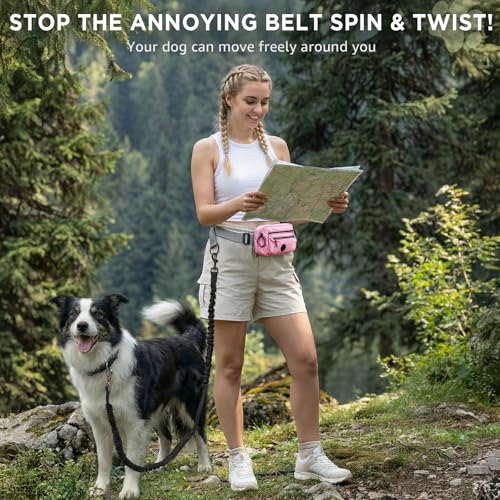 Hands Free Dog Leash with Waist Pack Bungee for Running Pink (Pink)