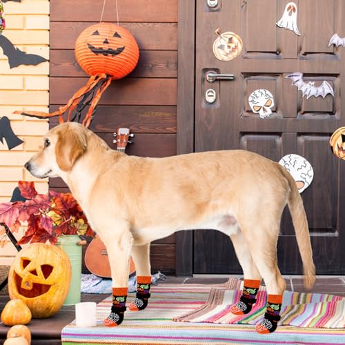 Anti Slip Halloween Dog Socks to Prevent Licking Paws (Halloween Black / Large (4 Pack))