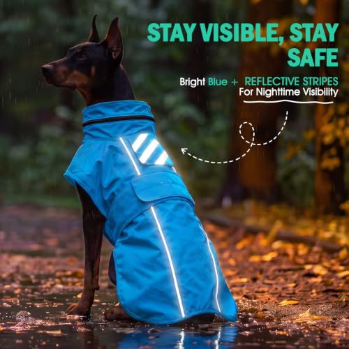 Dog Raincoat Waterproof Dog Rain Jacket with Hood (Blue / Medium)