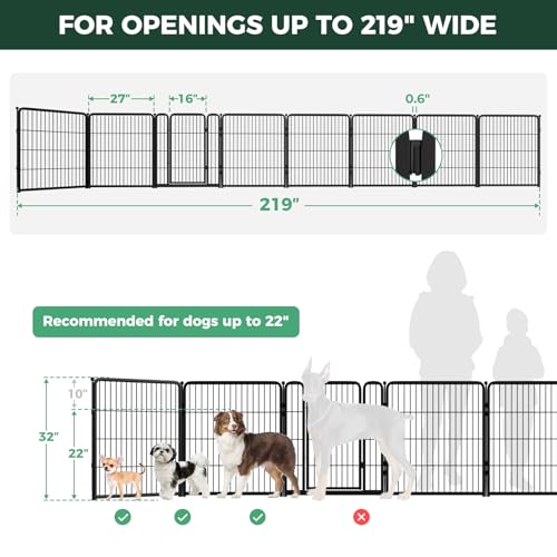Dog Gate Extra Wide Adjustable for Openings Up to 219" (Black / Up to 219" W【7 Panels + 1 Door】 / 32"H)