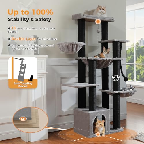 Heavy Duty Cat Tree (Black&Grey / 67in)