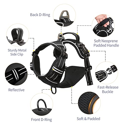 Dog Harness No Pull Adjustable Padded Reflective Harness for Small Medium Large Dogs with Handle for Walking Training (L / Black)