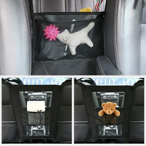 Universal Dog Car Net Barrier Divider with Storage Net Pocket (Black)