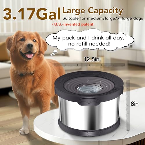 12L Dog Water Bowl No Spill Stainless Steel for Slow Drinking Black (12L / Black)