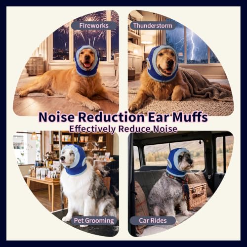 Dog Ear Muffs for Noise Protection No Shake Ear Wrap for Dogs (Blue / Medium)