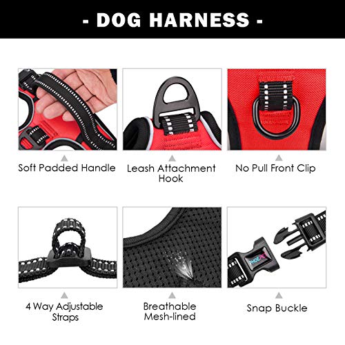 No Pull Dog Harness Medium Reflective Front Clip Vest with Handle (Medium / Red)