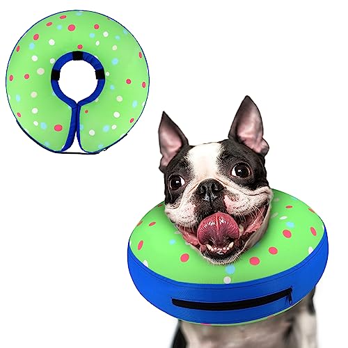 Inflatable Dog Cone Collar Alternative After Surgery (Donut Green / S(Neck 7"-9.5"))