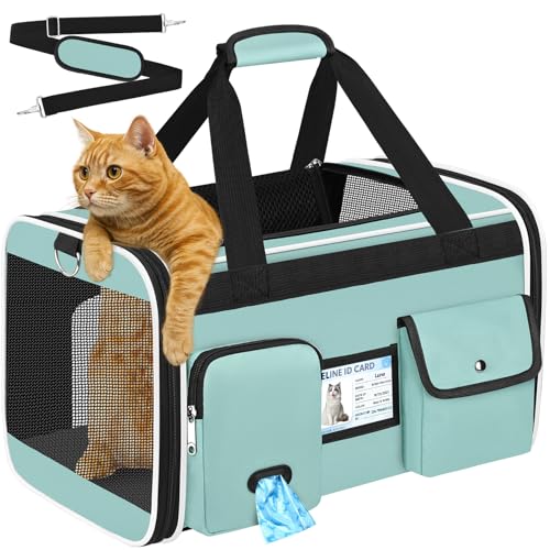 Large Cat Carrier Travel Soft Sided Pet Carrier Airline Approved (Green)