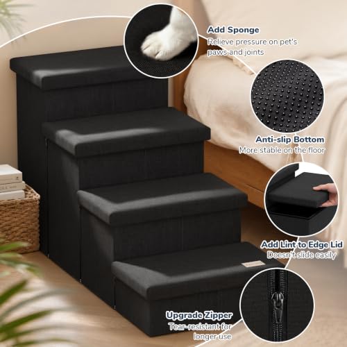 4 Step Wide Dog Stairs with Storage 23" H (Black / 40"D x 17"W x 23"H)