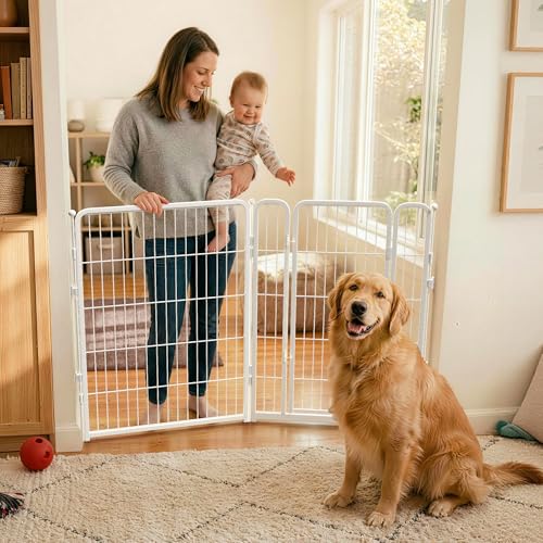 Dog Gate Extra Wide Adjustable for Openings Up to 55" (White / Up to 55" W【1 Panel + 1 Door】 / 40"H)