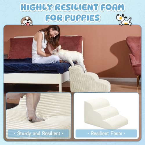 3 Step Dog Stairs Pet Ramp for High Beds (Beige / 3-Step 16"H)