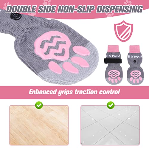 6PCS Anti Slip Dog Socks to Prevent Licking Paws (Large (6 Count) / Pink and Grey)