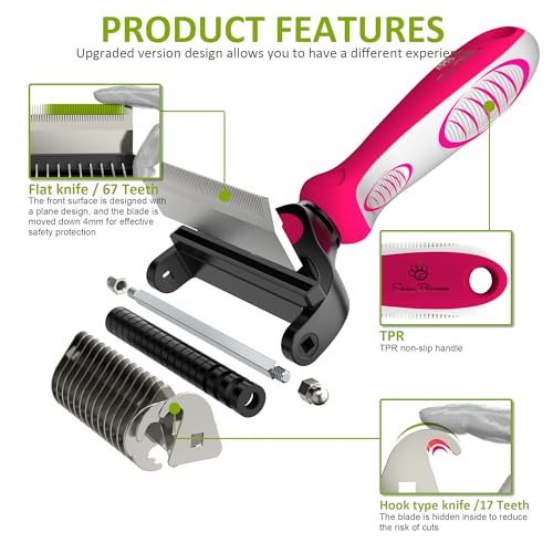2 in 1 Professional Grooming Rake for Cats & Dogs (Rose)