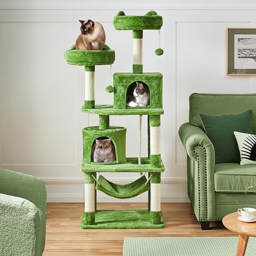 62.5inches Cat Tree Cat Tower Kitten Condo with Platform & Hammock (62.5in / Green)