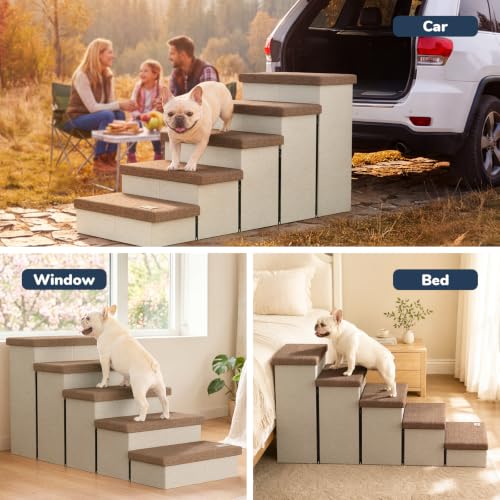 5 Step Wide Dog Stairs with Storage 23" H (Brown / 50"D x 17"W x 23"H)