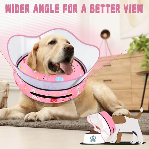 Elevated Inflatable Dog Cone Collar to Stop Licking (Pink / L(Neck 12"-16"))