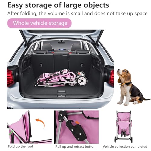 3 Wheel Foldable Pet Stroller (Peach Pink / 3 Wheels)
