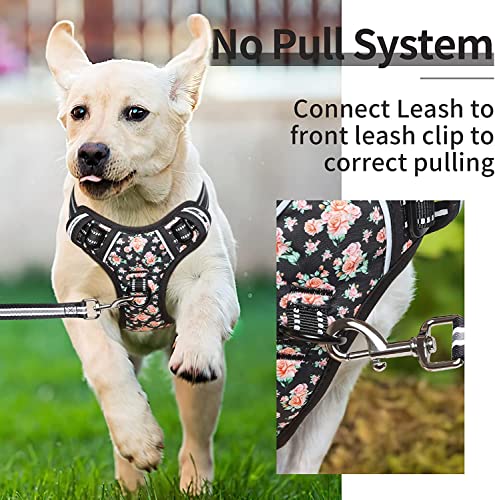 Dog Harness Harness for Small Dogs No Pull Dog Vest Harness for Small Dog with Soft Padded Handle Reflective for Outdoor Training (XS / Flower-Black)