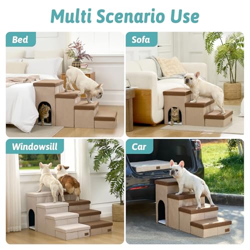 Dog Stairs with Storage (Brown / 43x17x22.6 inch)