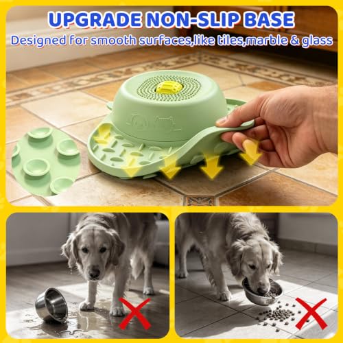 Slow Feeder Dog Bowls with Rolling Ball & Lick Mat (Green)
