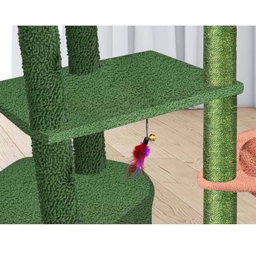 Wang Xin Four Layer Big Cat Tree with Huge Cat Condo and Two Hammocks Scratch Pad (Large / Green)
