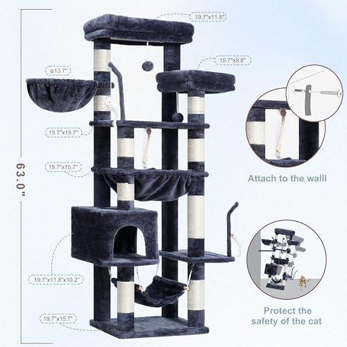 Cat Tree 63'' Cat Tower for Large Cats (63 inch / Smoky gray)