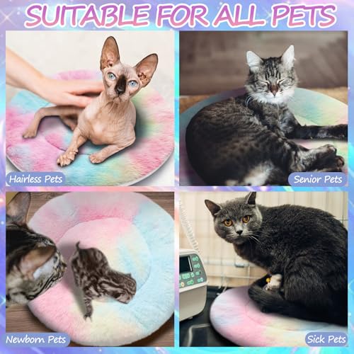 2 Pack Self Heating Cat Pad Self Heating Cat Bed Machine Washable Heat Pet Mat Reversible Body Thermal Warm Round Dog Bed Crate Blanket for Feral and Indoor Cats (12'' / Tie Dye)