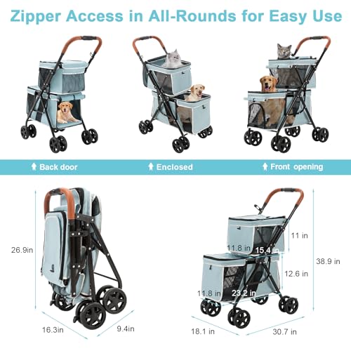 Double Pet Stroller for 2 Dogs & Cats (Light Blue)