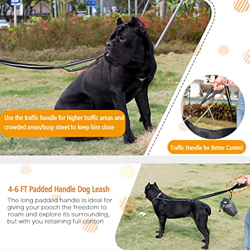 Heavy Duty Bungee Dog Leash with Locking Carabiner for Large Dogs (Black)