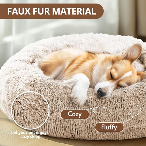 Calming Dog Bed for Small Dogs (cream brown / 23.0"L x 23.0"W x 8.0"Th)