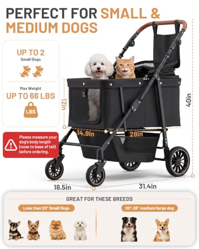 Dog Stroller for Medium & Large Dogs Up to 66 lbs (Classic Black)
