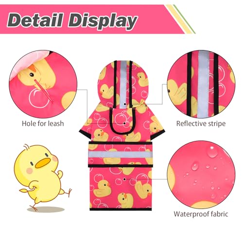 Dog Raincoat Hooded Slicker Poncho with Leash Hole (S:10-15lbs / Pink Duck)