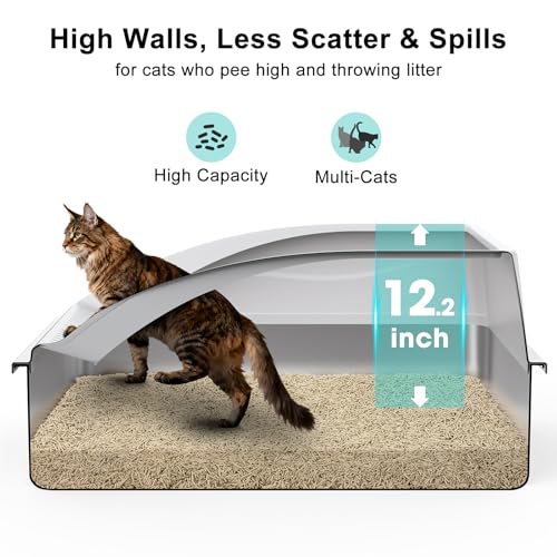 Stainless Steel Litter Box Extra Large for Big Cats and Multi (Silver Grey / XXX-Large)