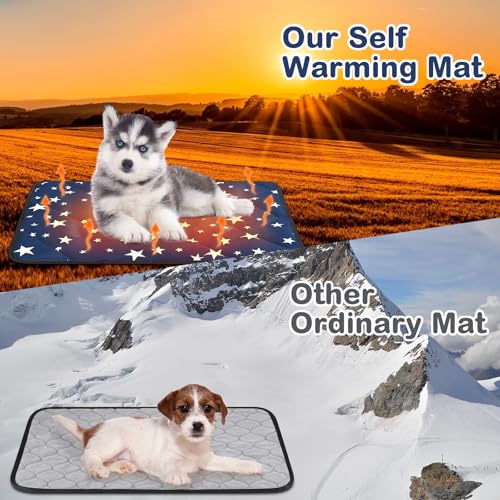 4 Pack Self Warming Cat Bed Self Heating Cat Mat Star Pattern Soft Dog Crate Pad Thermal Pet Mat Anti Slip Kennel Dog Washable Warming Bed for Outdoor Indoor (18 x 24 Inch / Blue)