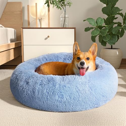 Western Home Calming Donut Medium Dog Bed Washable Pet Bed (Light Blue / 30.0"l x 30.0"w x 8.0"th)