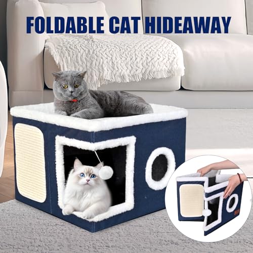 Cat Beds for Indoor Cats (Blue / Single)