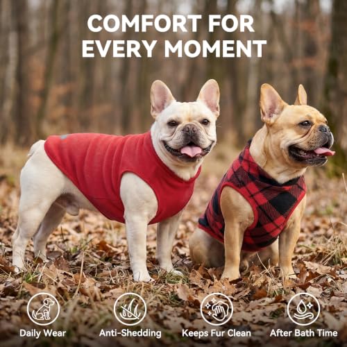 2 Pack Fleece Dog Sweater Pullover Lightweight Reflective Jacket (Medium / Red & Buffalo Plaid)