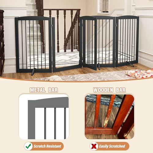 Freestanding Dog Gates with Door Walk Through (4 Panel 32" / Gray)