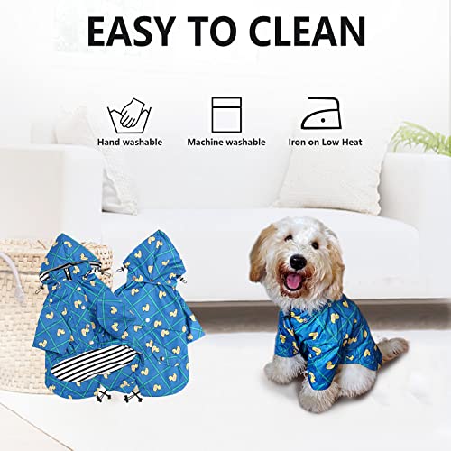 Dog Zip Up Raincoat with Reflective Buttons (X-Small / Grid Blue)