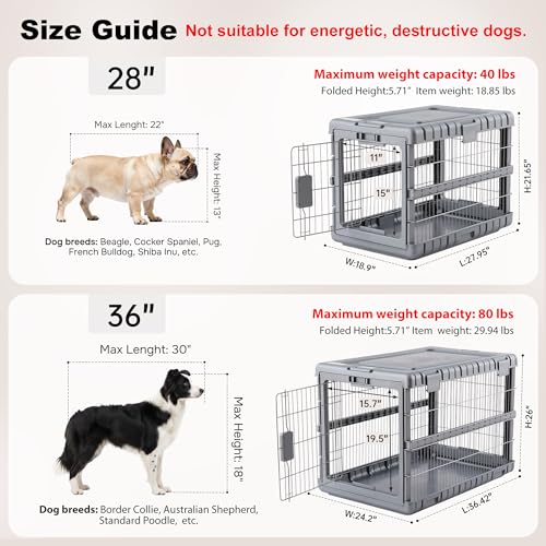 28" L Collapsible Dog Crate for Dogs (Gunmetal / 27.95 x 18.9 x 21.65 in)