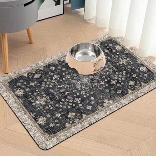Pet Food Mats for Floor (Black / 24"l X 16"w)