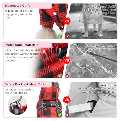 Dog Raincoats for Small Dogs (Buffalo Red / S(Back 13.2", Chest 18.5", Neck 13.9"))