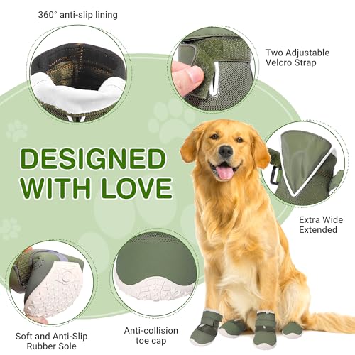 Dog Shoes Large Size Dogs (Green Mesh-Reflective / Size 7:for paw width 2.8-3.0 inches (Pack of 4))