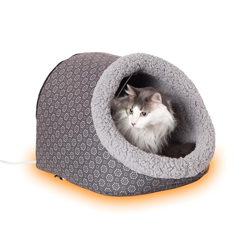 K&H Heated Cat Bed (Gray/Geo Flower / 17 X 15 X 13 Inches / Heated)