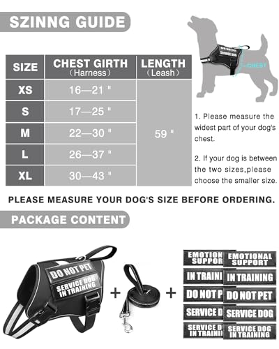 Service Dog Vest Harness and Leash Set+10 Patches for Puppy Small Dogs (Extra-Small / Black)